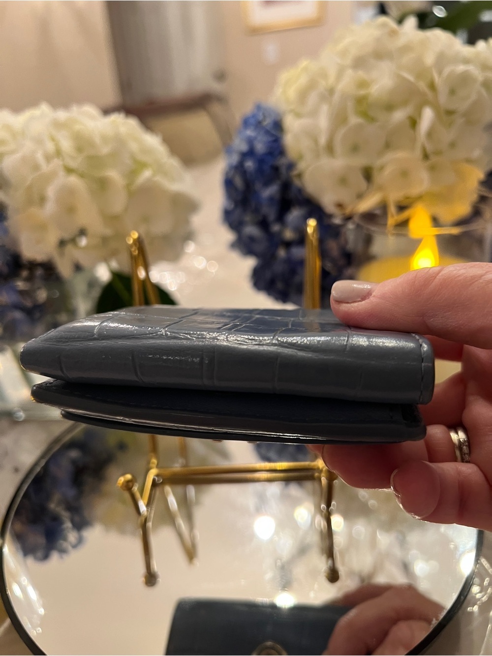Furla 1927 S Blue Croc Embossed Leather Compact Trifold Wallet - Picture 5 of 10